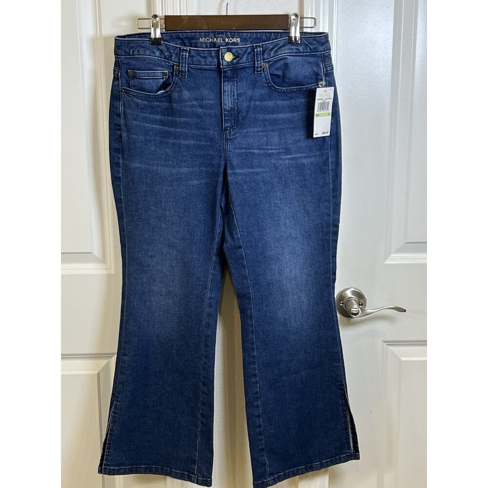 Michael Kors Medium Vintage Blue Split Hem Stretch Denim Jeans Women's 8 NWT